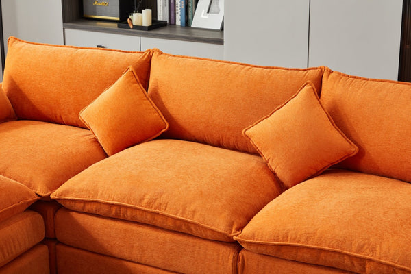 English Elm Modular L-shaped Sectional Sofa with Ottoman Plush Seating for Apartment Living Orange W2915S00057