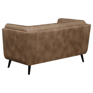 English Elm Maximillion Vintage Brown Chesterfield-Style Loveseat with Tufted Shelter Arms, Microfiber Leather Elegance B062P358089