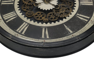 English Elm Clocks, 30" Oversized Round Wall Clock With Open Gear Mechanism, Brown Industrial Design, Quartz B2710P287135