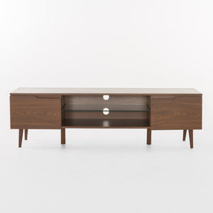 Hearth and Haven Zeniqua TV Stand with Two Cabinets and One Glass Shelf, Walnut 57889.00WNT