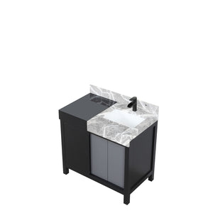 English Elm Black 36-Inch Bath Vanity With Castle Grey Marble Top & Matte Black Faucet - Modern Storage Solution B2731P261083