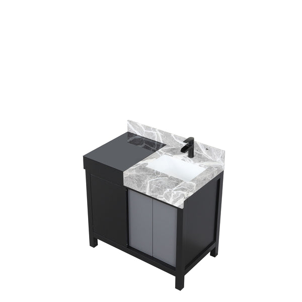English Elm Black 36-Inch Bath Vanity With Castle Grey Marble Top & Matte Black Faucet - Modern Storage Solution B2731P261083
