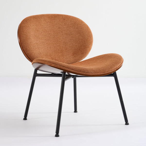 English Elm Mid-Century Shell Chair with Wood Grain Veneer, Curved Wide Seat, Metal-Wood Frame Holds 330+ lbs Orange W1143P214258