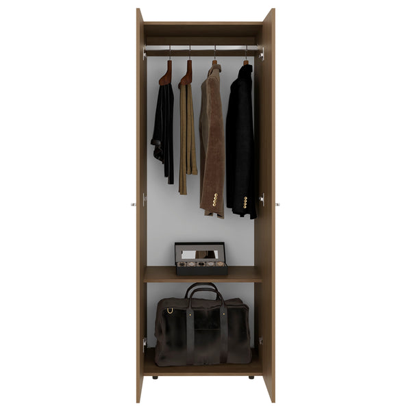 English Elm FM Tolleson 3-Door Tall Wardrobe Cabinet with Full-Length Rod, 4 Shelves, Scratch-Resistant Finish Natural 71.26 L x 20.08 W x 5.12 H B128P361087