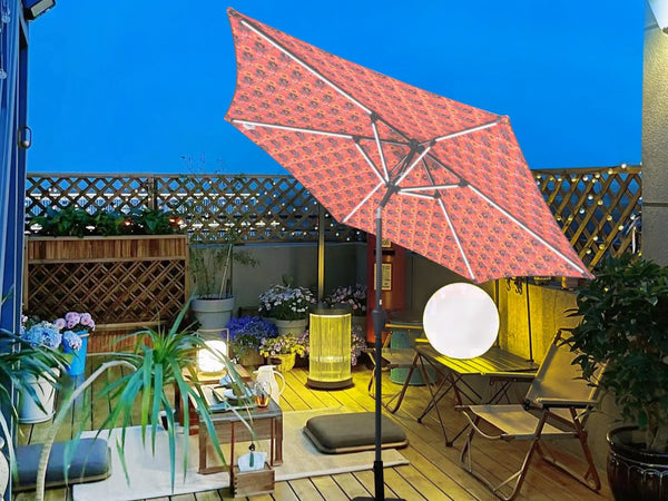 English Elm 9ft Solar Led Patio Umbrella with Tilt Crank and Upf 40 Polyester Canopy Outdoor W656P406903
