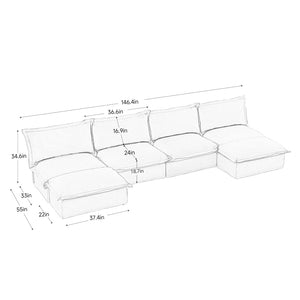 English Elm Slipcovered Chenille U-shape Sectional Deep Seat Cloud Couch with Reversible Ottoman W3041S00121