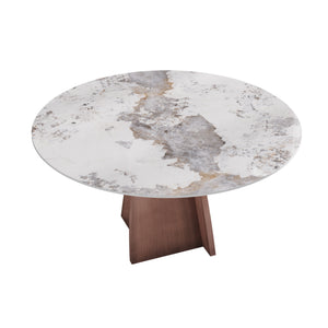 English Elm 59.05" Round Marble Dining Table For 8 - Elegant Iron Base, Durable Design For Modern Homes & Dining W1535S00487