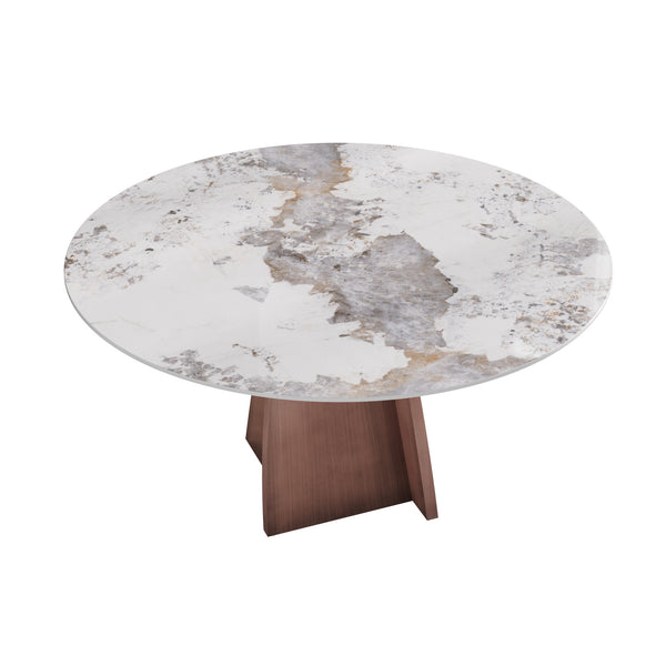 English Elm 59.05" Round Marble Dining Table For 8 - Elegant Iron Base, Durable Design For Modern Homes & Dining W1535S00487
