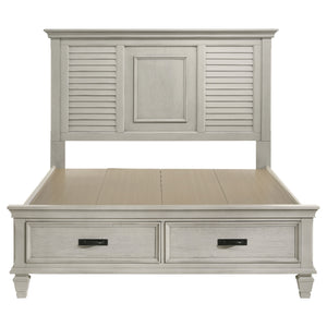 English Elm Capistrano Rustic Distressed White Queen Bed with 2 Drawers, High Louvered Headboard & Tapered Feet B062S00932