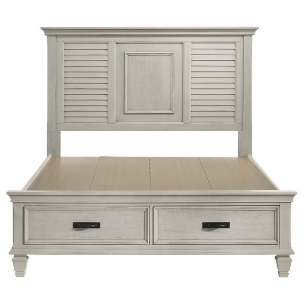 English Elm Capistrano Rustic Distressed White Queen Bed with 2 Drawers, High Louvered Headboard & Tapered Feet B062S00932