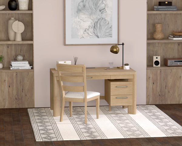 English Elm Wallace & Bay - Tan Contemporary Wood Desk in Light Brown Finish — 58" Wide Low-Maintenance Workstation for Home Office B361P384463