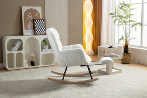 English Elm 067-teddy Fabric High Back Nursery Rocking Chair with Adjustable Footrest and Storage Pocket Ivory W527P420892