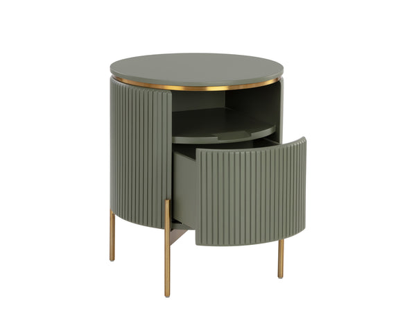 Sunpan Paloma End Table - Luxurious Sculptural Design with Antique Gold Accents for Elegant Interiors Sage Green