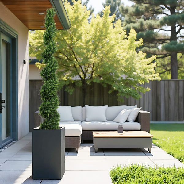 English Elm 6ft Spiral Faux Cedar Trees Two-tone Evergreen Outdoor Patio Entryway Set of 2 W2945P390478