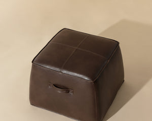 Sunpan Aspen Ottoman - Stylish Faux Leather Cube with Decorative Handle for Modern Spaces, 21" Square Havana Dark Brown