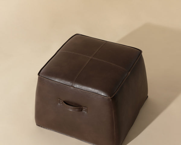 Sunpan Aspen Ottoman - Stylish Faux Leather Cube with Decorative Handle for Modern Spaces, 21" Square Havana Dark Brown
