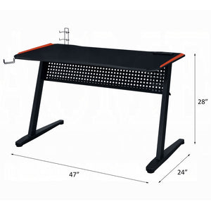 English Elm Black Black and Red Gaming Desk with LED Light, USB Port, Open Base & Ergonomic Design for Gamers B062P209327