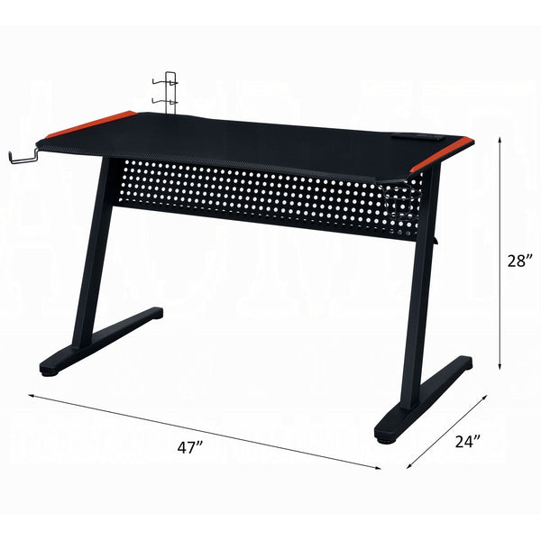 English Elm Black Black and Red Gaming Desk with LED Light, USB Port, Open Base & Ergonomic Design for Gamers B062P209327