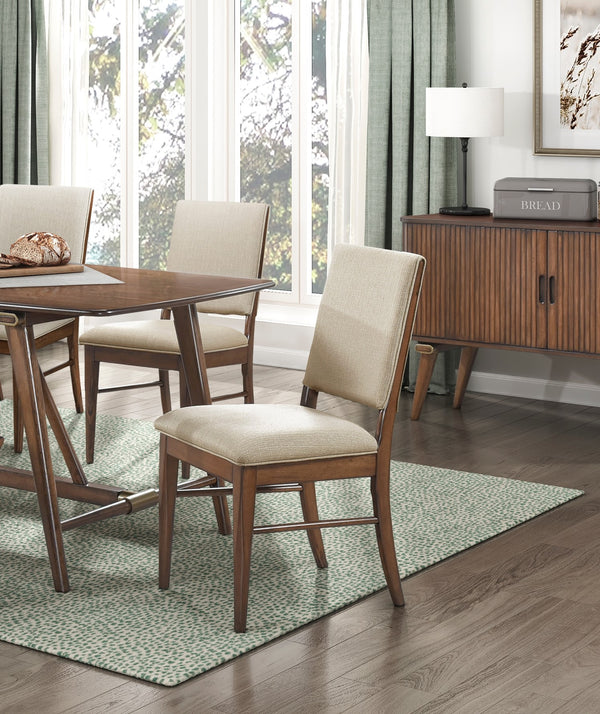 English Elm Modern 6-Piece Dining Set With Table, Bench & 4 Upholstered Chairs - Stylish Brown Wood Finish B011S00985