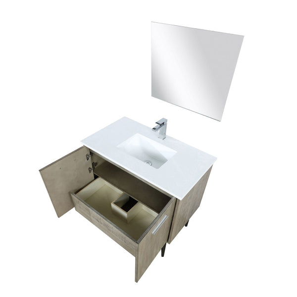 English Elm Rustic Acacia Bath Vanity Set With White Quartz Top, Chrome Faucet & 28" Mirror - Modern Elegance! B2731S01932-GIGA