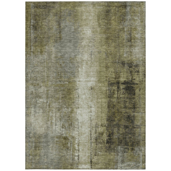 HomeRoots 5' Olive Green and Ivory Abstract Area Rug - Stylish, Durable, and Washable for Indoor or Outdoor Use 10' X 14' 628000