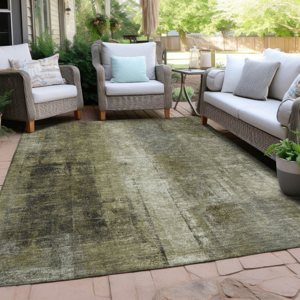 HomeRoots 5' Olive Green and Ivory Abstract Area Rug - Stylish, Durable, and Washable for Indoor or Outdoor Use 10' X 14' 628000