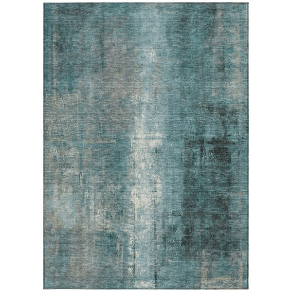 HomeRoots 5' Teal Blue and Ivory Abstract Area Rug - Durable, Washable, Indoor/Outdoor Design for Any Space 5' X 8' 628002