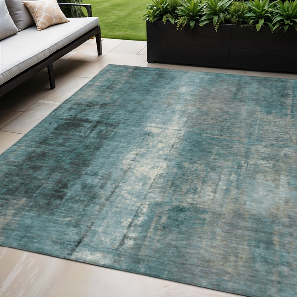 HomeRoots 5' Teal Blue and Ivory Abstract Area Rug - Durable, Washable, Indoor/Outdoor Design for Any Space 5' X 8' 628002