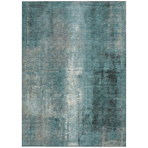 HomeRoots 5' Teal Blue and Ivory Abstract Area Rug - Durable, Washable, Indoor/Outdoor Design for Any Space 5' X 8' 628002