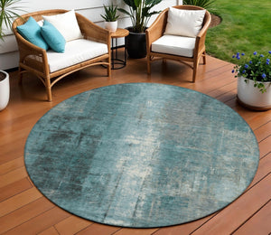HomeRoots 5' Teal Blue and Ivory Abstract Area Rug - Durable, Washable, Indoor/Outdoor Design for Any Space 8' Round 628003