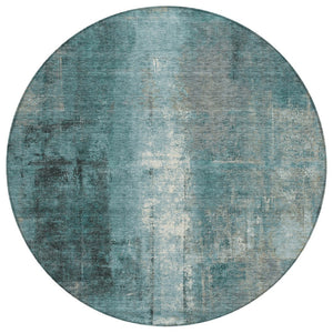 HomeRoots 5' Teal Blue and Ivory Abstract Area Rug - Durable, Washable, Indoor/Outdoor Design for Any Space 8' Round 628003