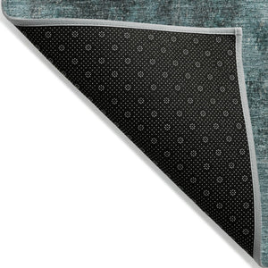 HomeRoots 5' Teal Blue and Ivory Abstract Area Rug - Durable, Washable, Indoor/Outdoor Design for Any Space 8' Round 628003