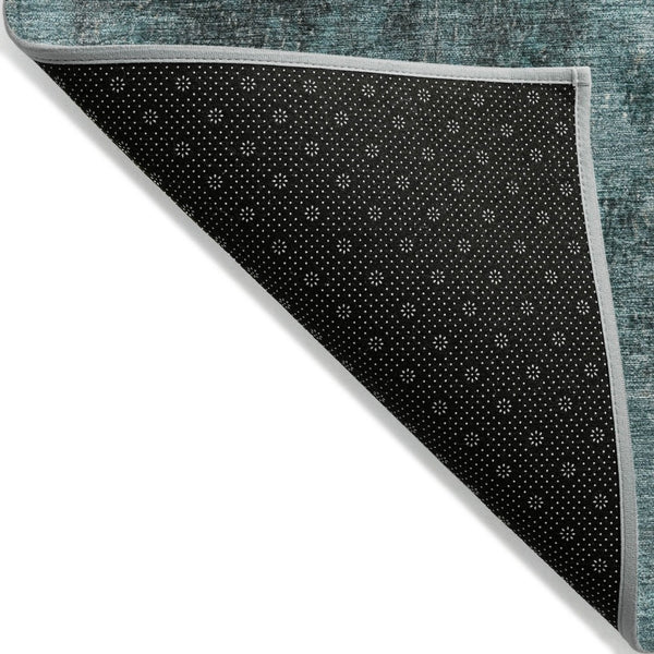 HomeRoots 5' Teal Blue and Ivory Abstract Area Rug - Durable, Washable, Indoor/Outdoor Design for Any Space 8' Round 628003