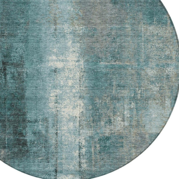 HomeRoots 5' Teal Blue and Ivory Abstract Area Rug - Durable, Washable, Indoor/Outdoor Design for Any Space 8' Round 628003