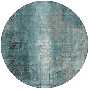 HomeRoots 5' Teal Blue and Ivory Abstract Area Rug - Durable, Washable, Indoor/Outdoor Design for Any Space 8' Round 628003