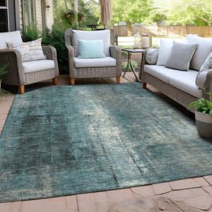 HomeRoots 5' Teal Blue and Ivory Abstract Area Rug - Durable, Washable, Indoor/Outdoor Design for Any Space 8' X 10' 628004