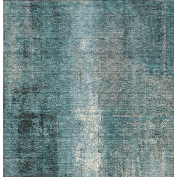 HomeRoots 5' Teal Blue and Ivory Abstract Area Rug - Durable, Washable, Indoor/Outdoor Design for Any Space 9' X 12' 628005