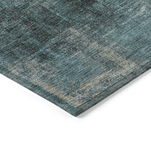 HomeRoots 5' Teal Blue and Ivory Abstract Area Rug - Durable, Washable, Indoor/Outdoor Design for Any Space 9' X 12' 628005