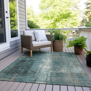 HomeRoots 5' Teal Blue and Ivory Abstract Area Rug - Durable, Washable, Indoor/Outdoor Design for Any Space 9' X 12' 628005
