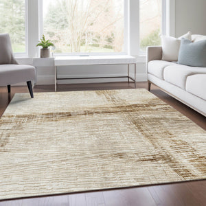 HomeRoots 5' Durable Striped Indoor Outdoor Area Rug - Classic Ivory and Beige, Easy Care for Any Space 5' X 8' 628020