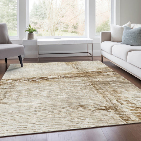 HomeRoots 5' Durable Striped Indoor Outdoor Area Rug - Classic Ivory and Beige, Easy Care for Any Space 5' X 8' 628020