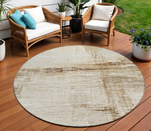 HomeRoots 5' Durable Striped Indoor Outdoor Area Rug - Classic Ivory and Beige, Easy Care for Any Space 8' Round 628021