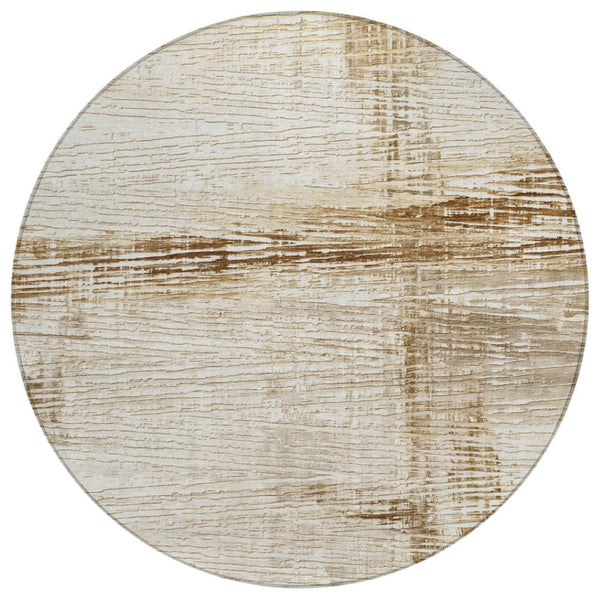 HomeRoots 5' Durable Striped Indoor Outdoor Area Rug - Classic Ivory and Beige, Easy Care for Any Space 8' Round 628021