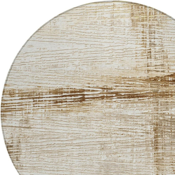 HomeRoots 5' Durable Striped Indoor Outdoor Area Rug - Classic Ivory and Beige, Easy Care for Any Space 8' Round 628021
