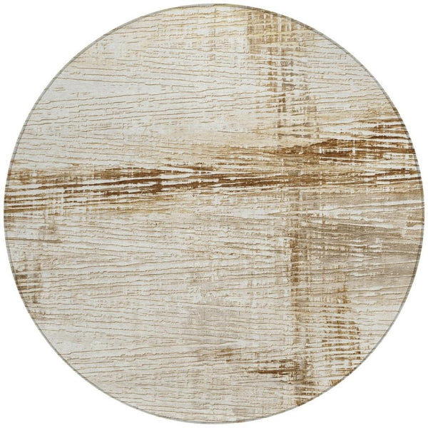 HomeRoots 5' Durable Striped Indoor Outdoor Area Rug - Classic Ivory and Beige, Easy Care for Any Space 8' Round 628021
