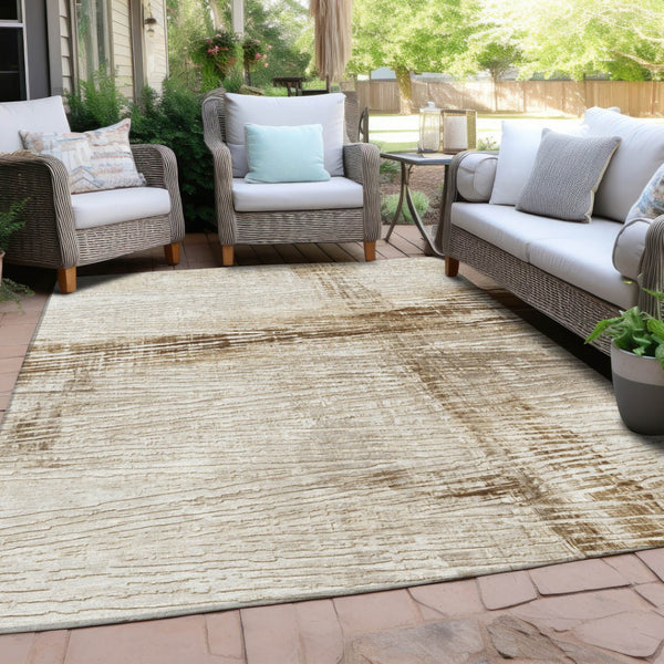 HomeRoots 5' Durable Striped Indoor Outdoor Area Rug - Classic Ivory and Beige, Easy Care for Any Space 8' X 10' 628022
