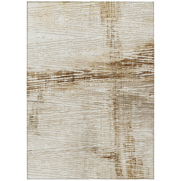 HomeRoots 5' Durable Striped Indoor Outdoor Area Rug - Classic Ivory and Beige, Easy Care for Any Space 10' X 14' 628024