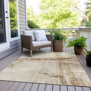 HomeRoots 5' Durable Striped Indoor Outdoor Area Rug - Classic Ivory and Beige, Easy Care for Any Space 10' X 14' 628024