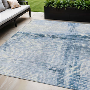 HomeRoots 5' Durable Sky Blue and Ivory Striped Area Rug - Perfect for Indoor and Outdoor Spaces, Easy Care! 5' X 8' 628032