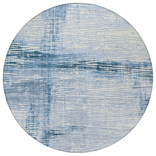 HomeRoots 5' Durable Sky Blue and Ivory Striped Area Rug - Perfect for Indoor and Outdoor Spaces, Easy Care! 8' Round 628033